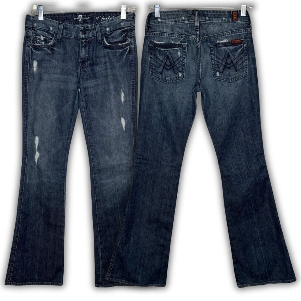 2000s 7 For All Mankind A-Pocket Lexie Petite Dark Distressed Bootcut Jeans 26